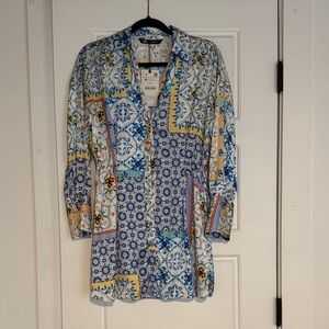 Zara Multicolor Patterned Mini Shirt Dress